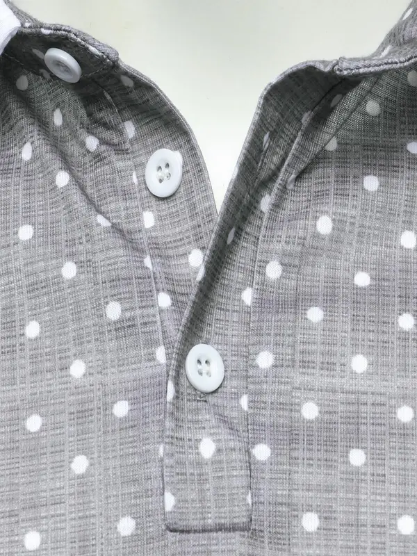 Men's Regular Fit Polka Dot Print Contrast Binding Polo Shirt, Casual Short Sleeve Button Front Top for Spring & Fall, Fashion Men's Clothes for Daily Wear 6