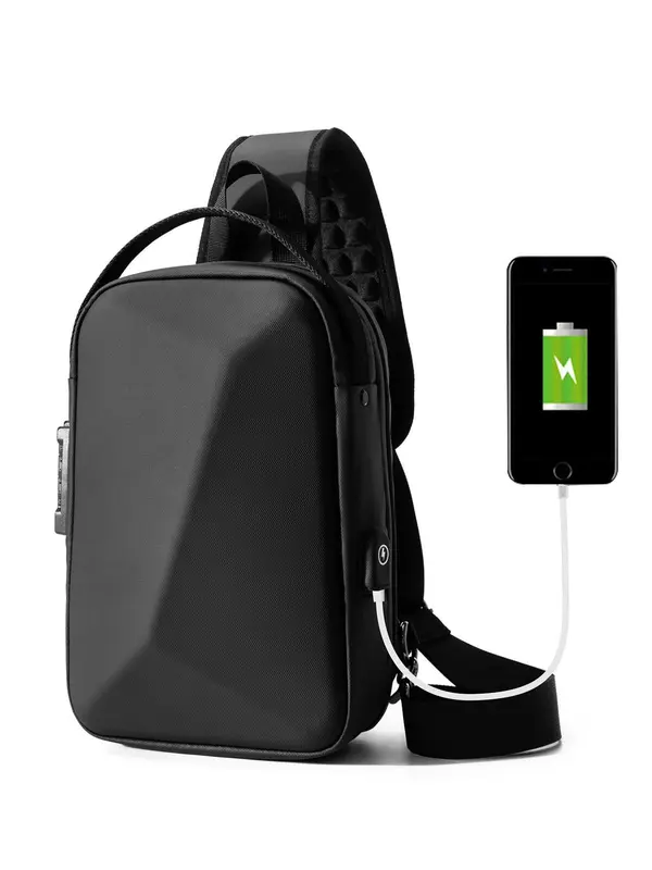 Men's Business Solid Color Sling Bag, Large Capacity Shoulder Bag, Usb Charging & Waterproof Crossbody Bag, Casual Office Computer Bag for Daily Used 0