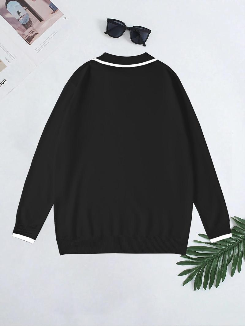Product Introduction of Men's Contrast Binding Polo Neck Sweater, Regular Fit Casual Long Sleeve Jumper for Fall & Winter, Men's Knitwear for Daily Wear 11