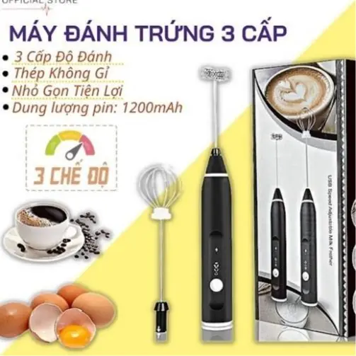 Máy Đánh Trứng, Đánh Sữa Và Tạo Bọt Cafe (Màu ngẫu nhiên) Cầm Tay Di Động, 3 Tốc Độ Kèm Dây Sạc  Máy Tạo Bọt  Máy Đánh Bọt