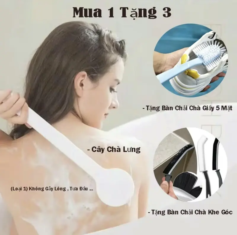 (Mua 1 tặng 3) Mua 1 Bàn Chải Chà Lưng tặng 1 Bàn Chải Chà Lưng, Tặng 1 Bàn Chải Chà Giầy, Tặng 1 Bàn Chải Chà Khe Góc (Tổng nhận 4 món)... đồ dùng phòng tắm 0
