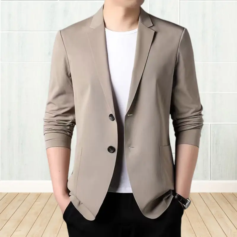 Áo Khoác Vest Nam, Ve Áo, Dài Tay, Một Hàng Cúc, Màu Trơn Có Túi, Phong Cách Doanh Nhân Trang Trọng, Thích Hợp Cho Trang Phục Bảo Hộ Lao Động, [probmise] 5