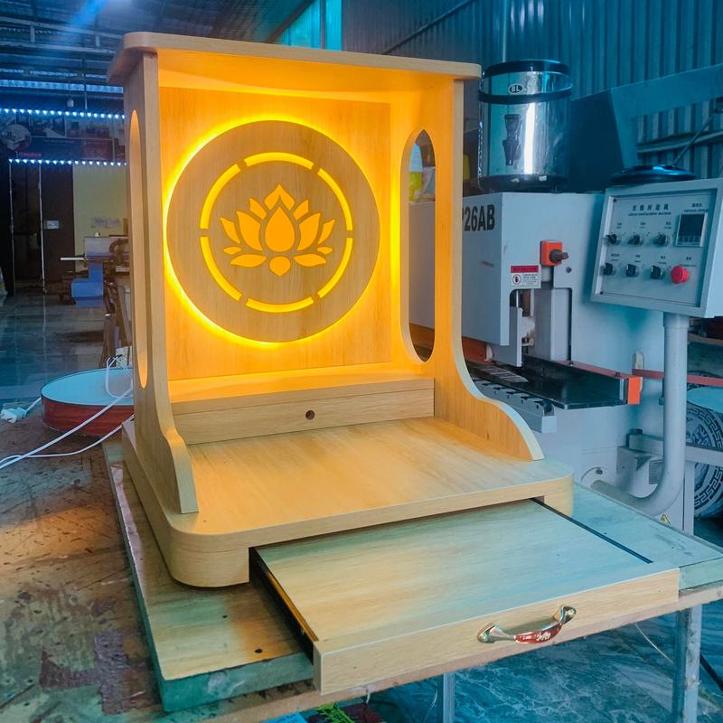 Ban thờ THẦN TÀI - THỔ ĐỊA mã MS02 led hào quang, chất liệu gỗ MDF  kích thước Ngang x cao x sâu: 48x60x50   màu vàng sồi, màu trắng Decor Phòng Trang Trí Nhà