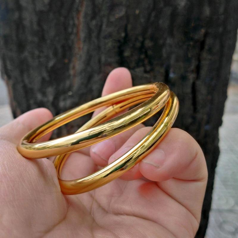 (01 chiếc, 02 Chiếc) Vòng Bọng Trơn Không Khoá Mạ Vàng 24K Loại xịn Đeo Rất Bền Lâu Không kỵ nước, mồ hôi, Làm Sáng Đôi Tay Của Chị Em - Có Ni Từ 48 đến 56 - Lokalo 29822