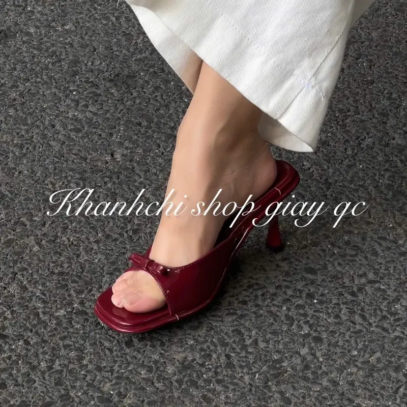 Dép gót 7p bản khuyết phối nơ sang chảnh 8
