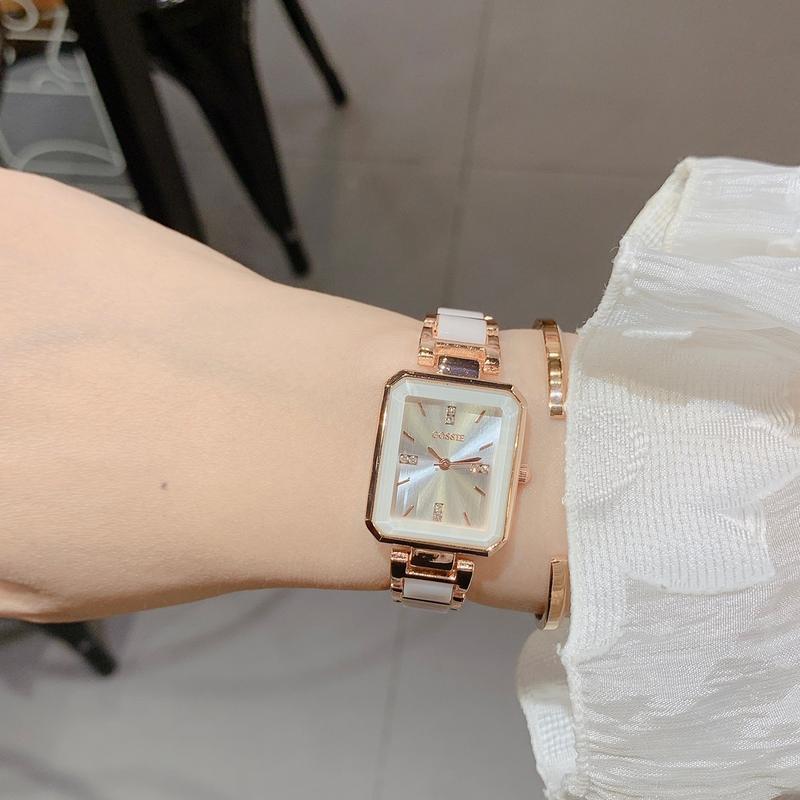 Đồng Hồ Nữ Gossie Đá Vuông Ceramic 2 Màu Lựa Chọn: Đen, Trắng Women Đeo Tay Watch Voi