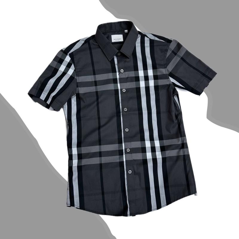 Áo Sơ Mi Đen Viền Sọc Trắng Xám Nam Menswear Kate Shirt Jean Ngắn Tay
