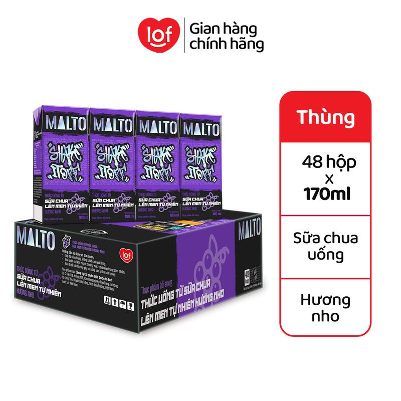 [Bao bì mới] MALTO Sữa chua lên men tự nhiên Malto Shake It Off hương nho thùng 48 hộp x 180ml-ST 1