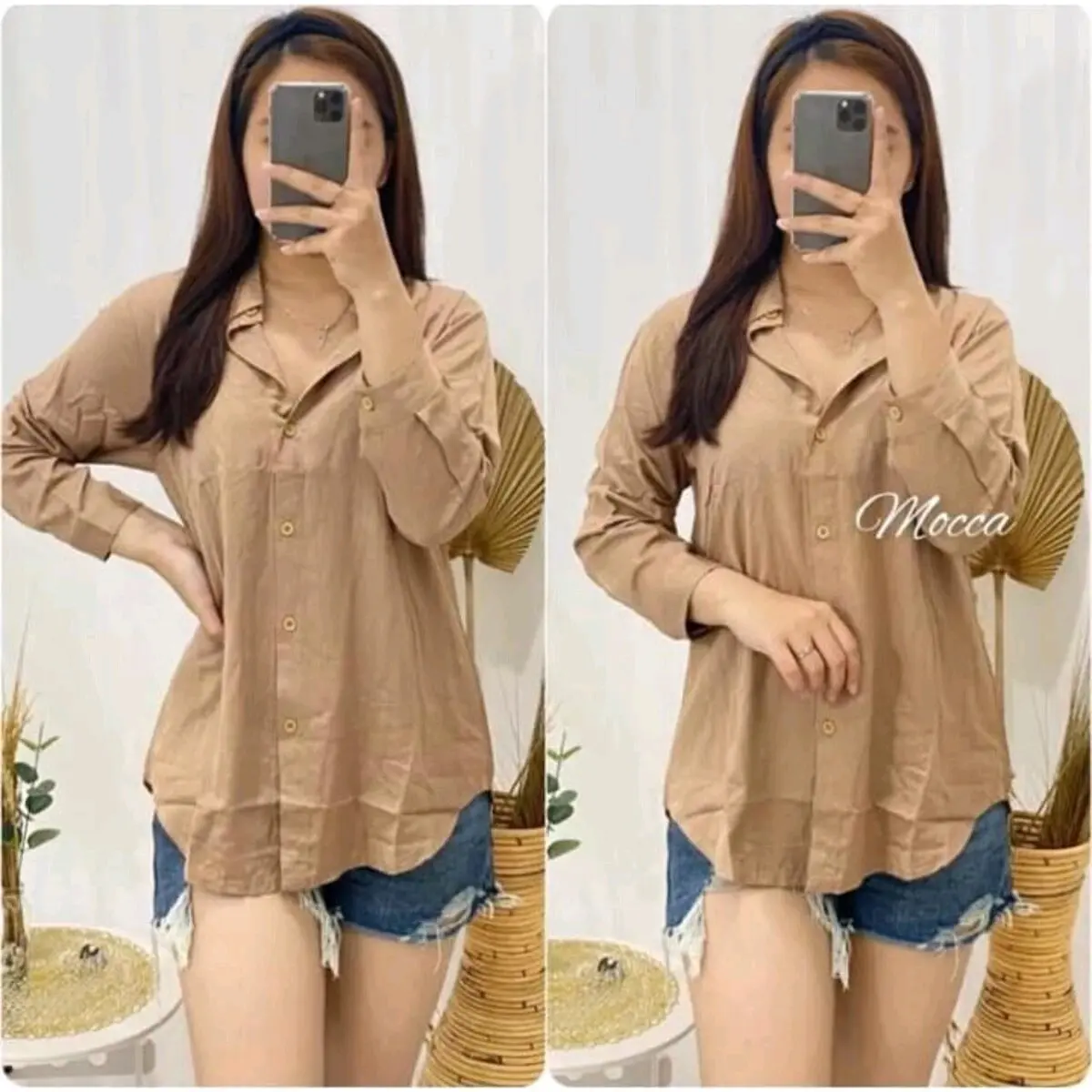 Kemeja Polos Wanita Crinkle Casual Blouse Baju Atasan Kerja Oversize Panjang Kancing Kantor Cewek Hitam Santai Airflow Nyaman Formal Basic Tangan