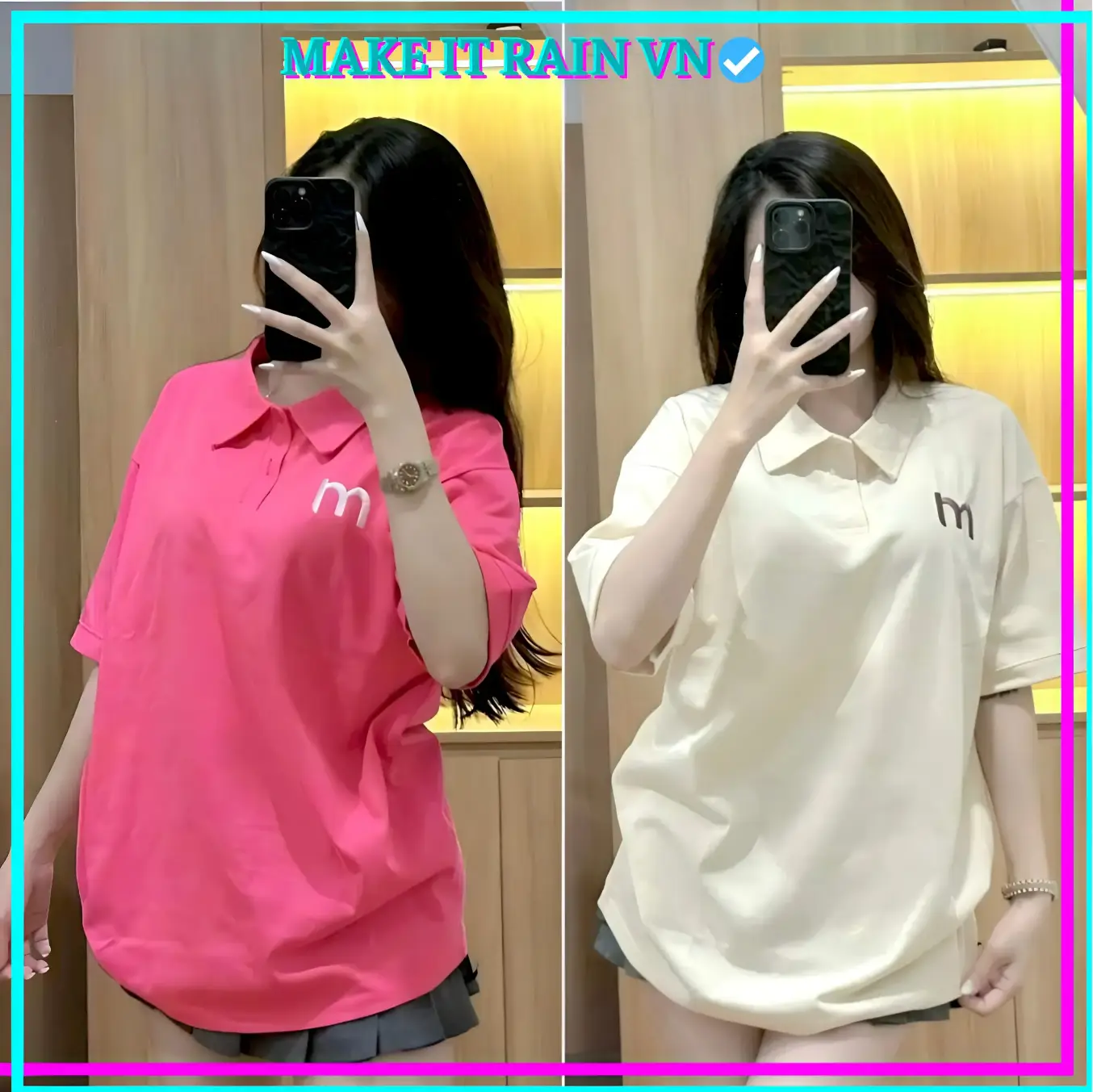[MUA 3 GlẢM 10K TẶNG THÊM MÓC KHÓA, MUA 2 GlẢM 5K] Áo Polo Nam Nữ Chữ M MAY MẮN THÊU Make It Rain, Áo có cổ bẻ Unisex Form Rộng Top Nữ