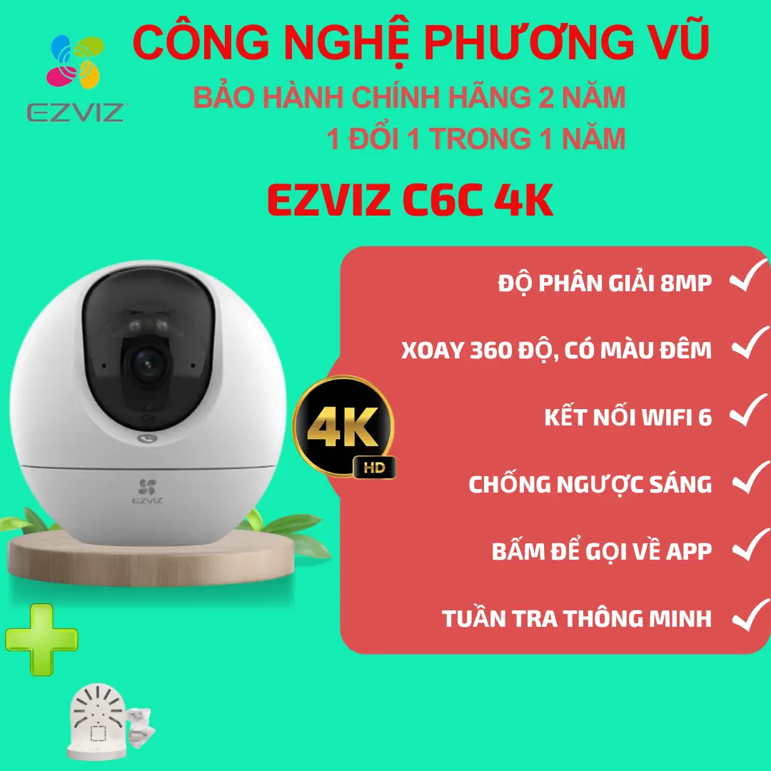 Camera trong nhà Wifi thông minh EZVIZ C6C 4K có màu dêm ( gọi qua app)