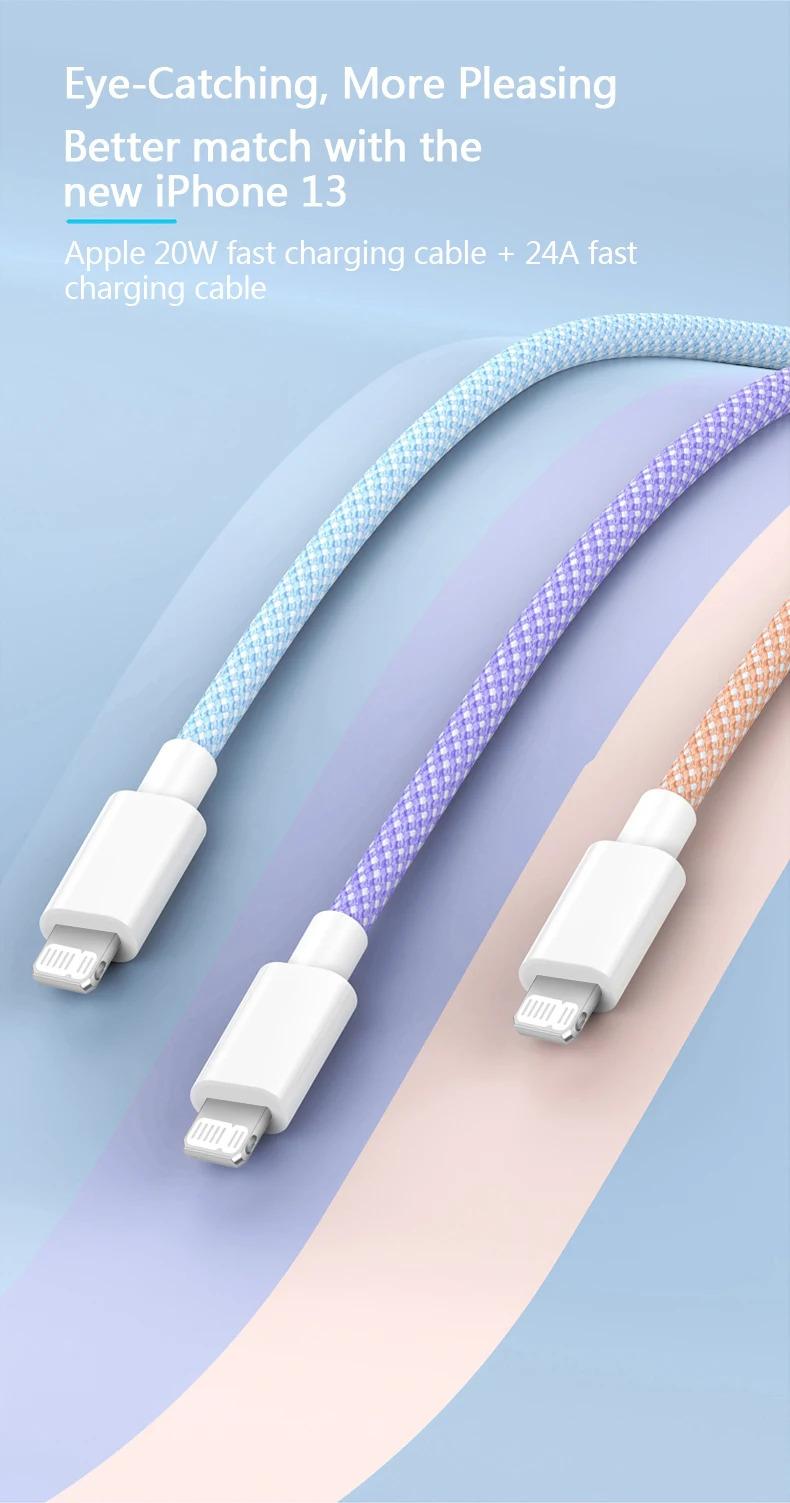 Product Introduction of Cáp USB PD 20W, 4 màu có sẵn, Tương thích với iPhone 14, 13, 12, Pro Max, 11 và iPad mini, Sạc nhanh Type C, Cáp dữ liệu USB C, Có sẵn trong 1m và 2m chiều dài 4
