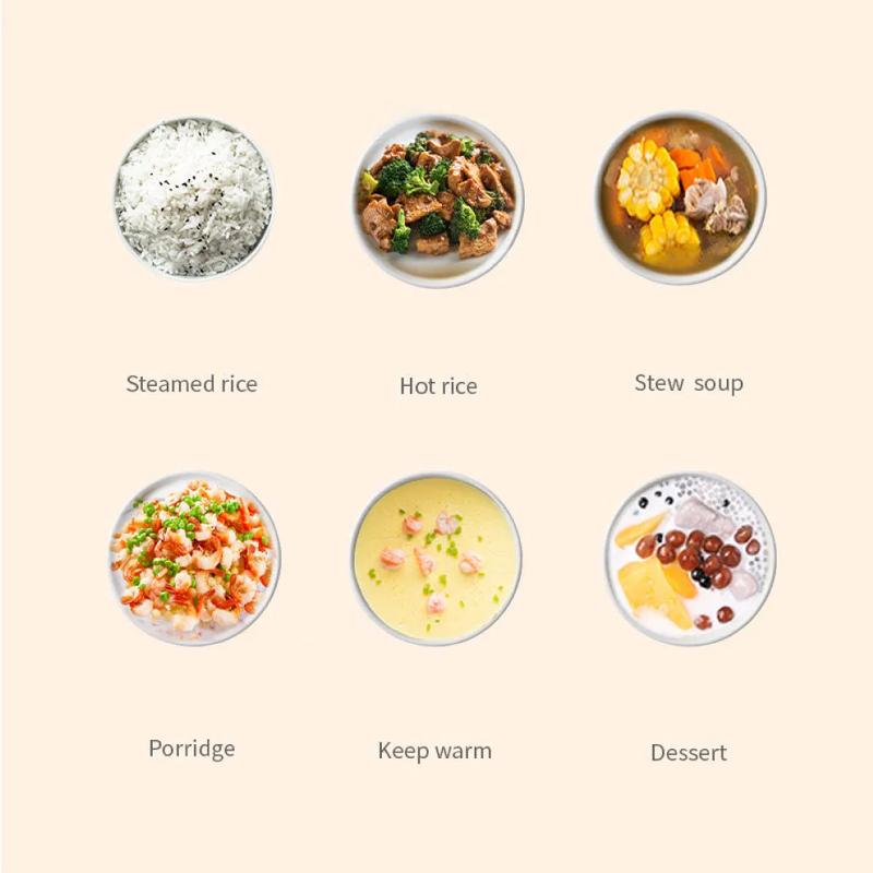 Product Introduction of Portable Electric Lunch Box Heating Single Double Layers Stainless Steel Cooking Lunch Boxes Food Storage Warmer Container Mini Rice Cooker Steamer Tableware 20