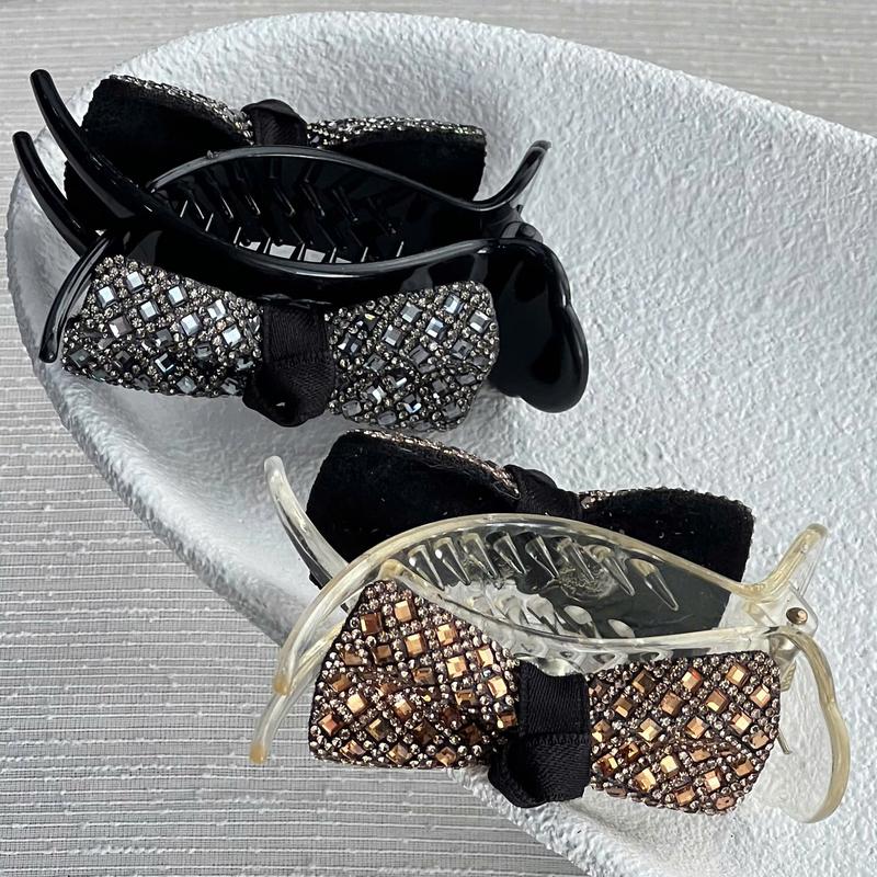 Kẹp tóc nữ ZJ037470 Thiết kế càng cua 2 chấu dáng dài Đính nơ bản to