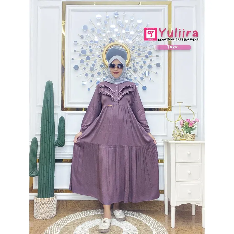 Midi Dress KEYSHA Rayon Twill Cantik Premium Tebal Uniqlo | YULIIRA Kancing Busui Gamis Cantik MidiDress Muslim Pekalongan Nyaman 4