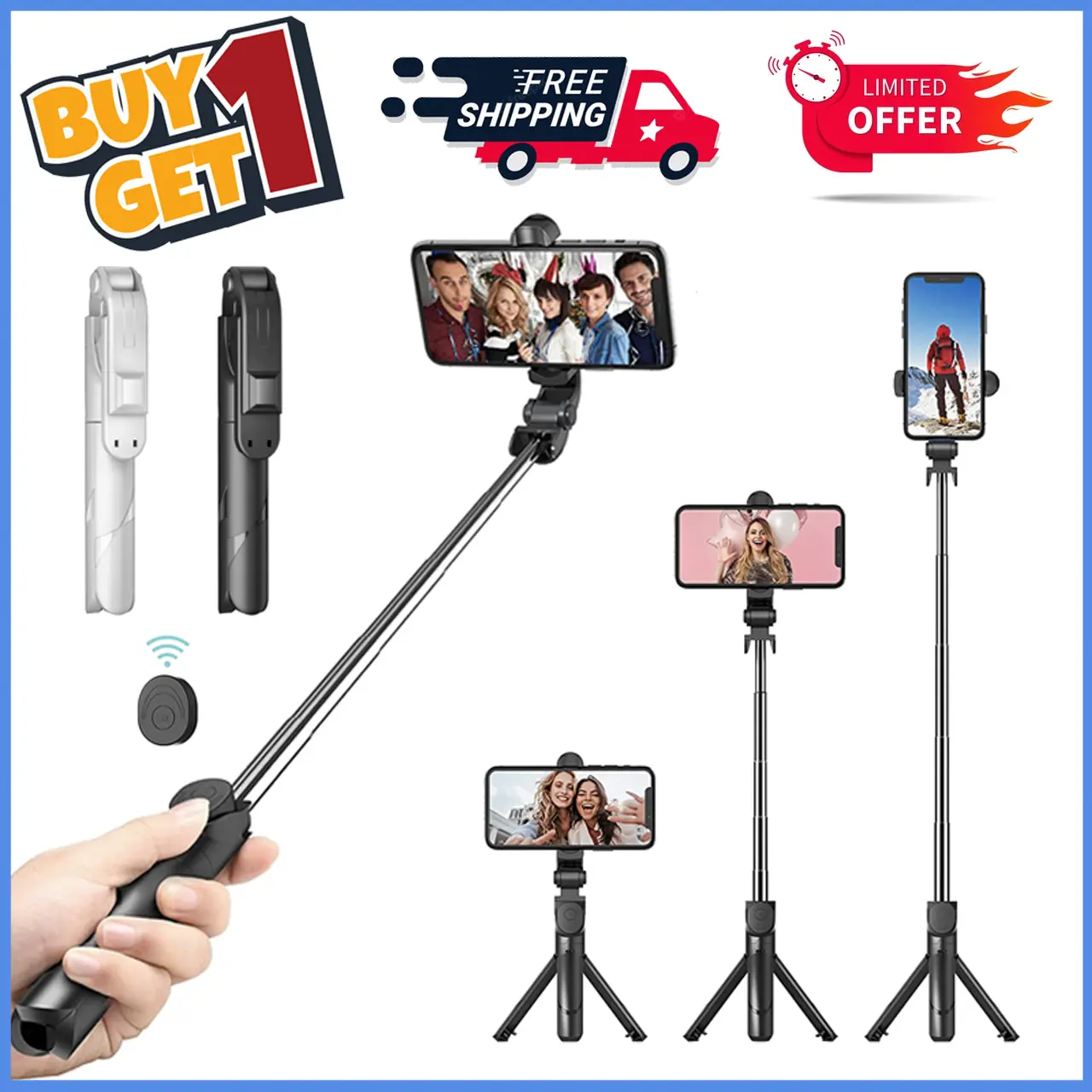 [Buy 1 free 1]Tongsis Bluetooth Selfie Stick Portabel Tripod 3in1 Remote Control holder HP XT02