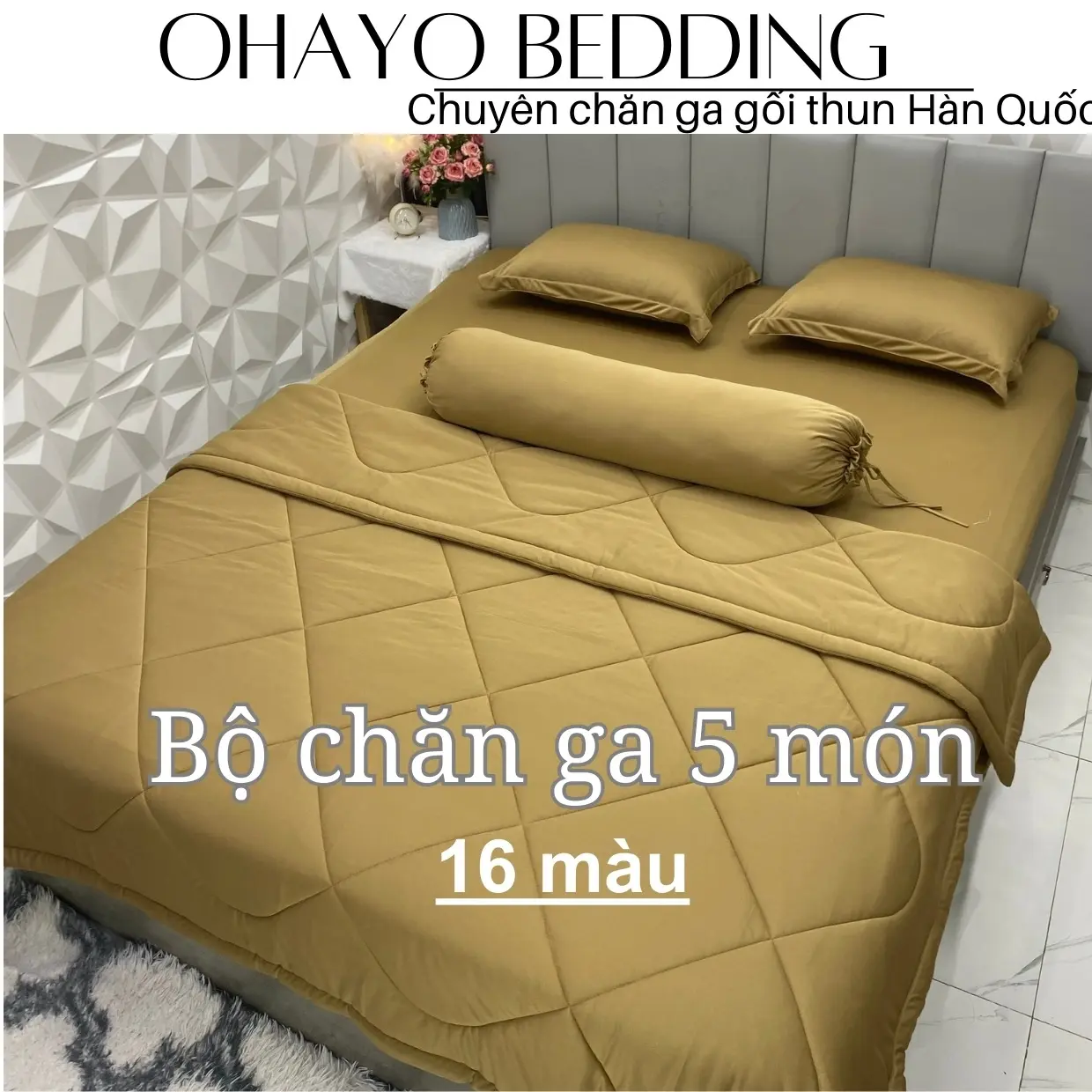 [OHAYO] Bộ CHĂN GA GỐI thun lạnh 15 màu gồm: 1 chăn hè 1m8*2m, 1 ga bo thun, 2 vỏ nằm, 1 vỏ ôm