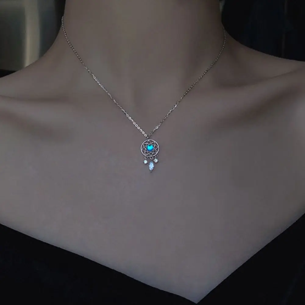 Vòng Cổ Đính Đá Ánh Trăng, Thiết Kế Dream Catcher, Mặt Dây Chuyền Hợp Kim Màu Bạc Sáng Tạo Và Dễ Phối Đồ Dành Cho Phụ Nữ, Quà Tặng Trang Sức Thời Trang Độc Đáo