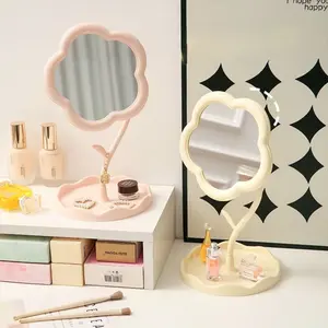 Cermin Bunga Aesthetic Stand Mirorr Flower Kaca Meja Rias Bunga Makeup Rotating Kaca Rias Wajah