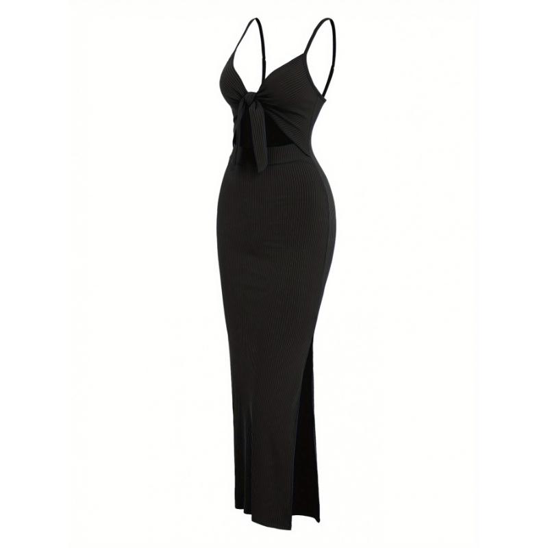 Sleeveless V-neck Knot Front Cami Dress,  Cut Out Split Hem For  & , Women's Clothing 3