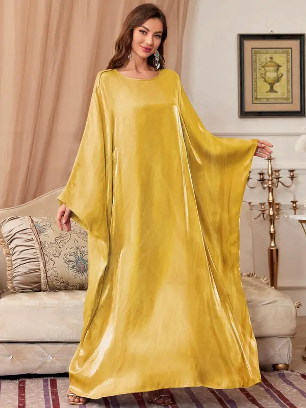 Women's Solid Batwing Sleeve Dress, Abaya for Women, Elegant Modest Maxi Dress for Vacation Holiday Party, Clothes for All Seasons, Green Dress Girl, Bridal Abaya, Posh Clothes Women, Dresses for Women, Vacation Dresses 2