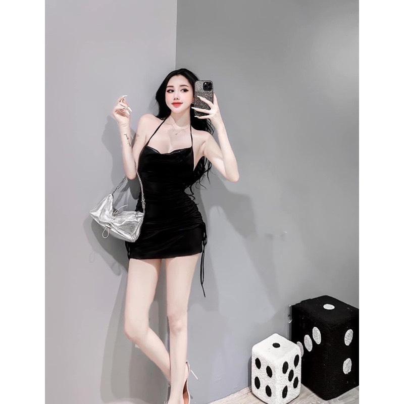 ĐẦM BODY CỔ ĐỔ CỘT DÂY, RÚT DÂY LAI (40kg-58kg), chất thun co giãn , có must ngực Nữ Dress Đen Women Màu Đỏ 5