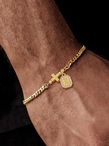 Pulsera para hombre con diseño de letras y cruz, joyería de acero inoxidable para fiestas, decoración diaria de ropa, joyería moderna y exquisita combinable con todo para regalo de cumpleaños