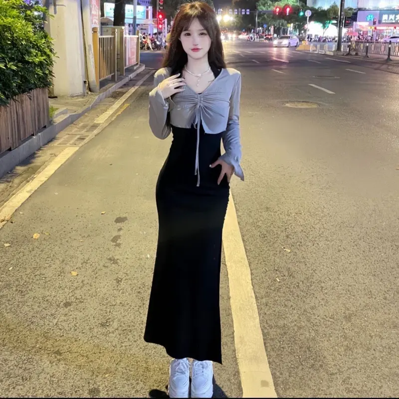 Bộ Váy Bodycon, Phong Cách Dễ Thương Và Gợi Cảm, Dài, Dành Cho Phụ Nữ, Thiết Kế Đẹp, Áo Cánh Chống Nắng, Váy Cổ Yếm Bộ Đồ Hai Mảnh, Năm 0