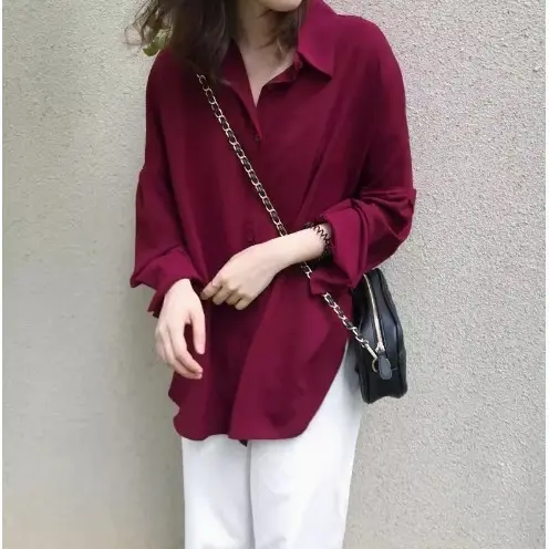 Áo Sơ Mi Dài Hồi Giáo, Chất Liệu Voan, Màu Trơn Áo Sơ Mi Cổ Bẻ, Dáng Rộng Và Ngoại Cỡ, Giao Hàng 24H 1