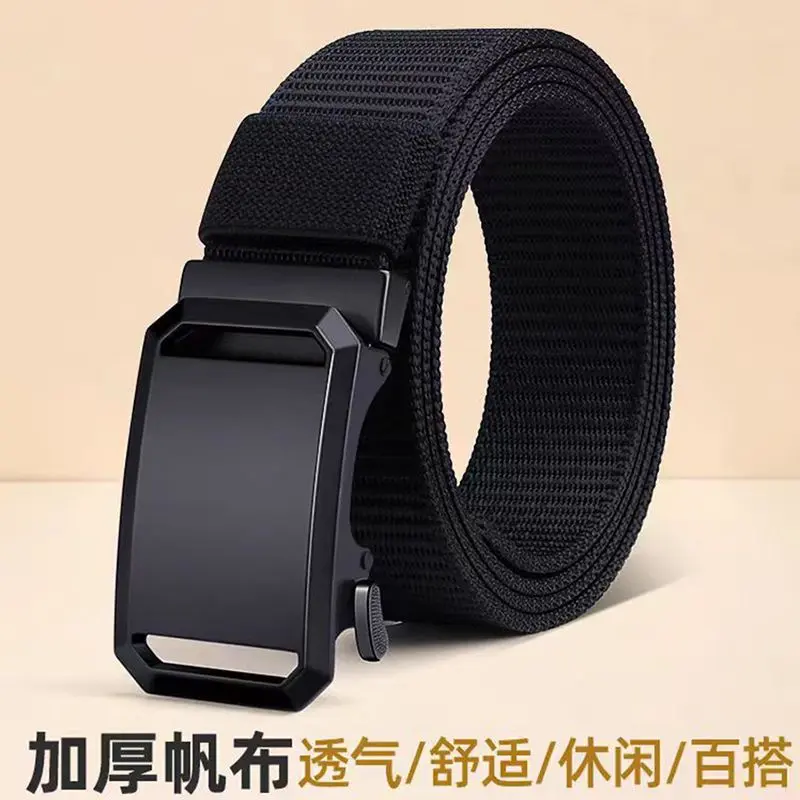 Nylon Canvas Men's Belt Automatic Buckle Casual Fashion Woven Leather Belt Toothless Tactical Tooling Outdoor Pants Belt