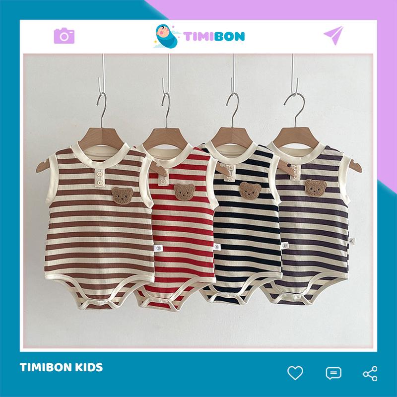 Bộ Body Chip Bé Trai Gái Mẫu Sát Nách Kẻ Ngang Đính Gấu Cho Bé Sơ Sinh [BDCHIP69]