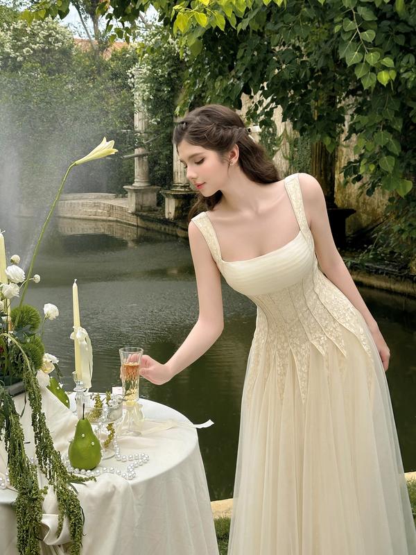 SÒ VINTAGE - ELODIE đầm maxi ren ánh phối lưới