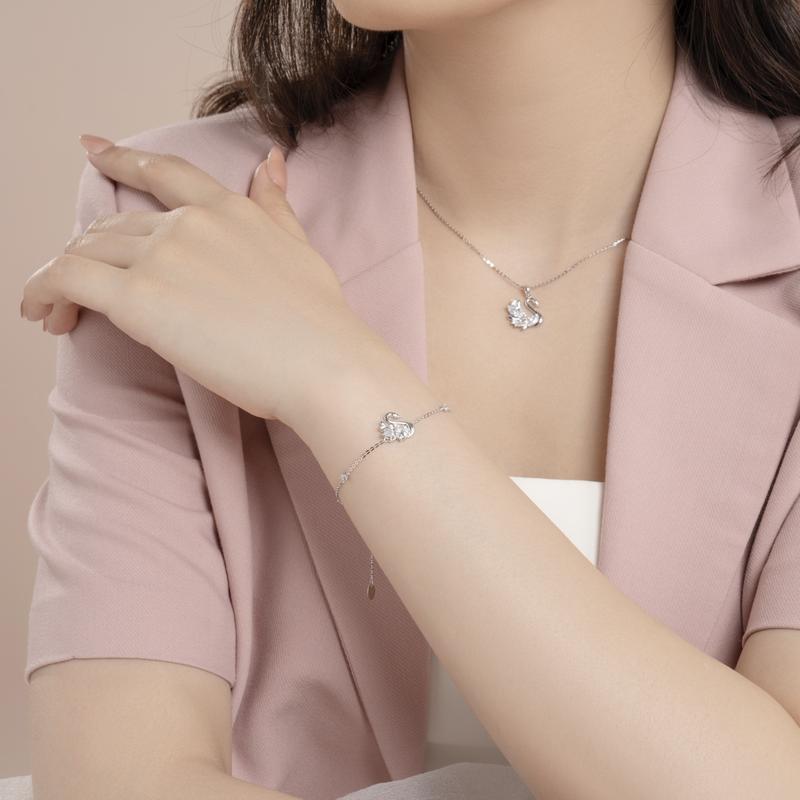 HuyThanhJewelry PTB353 Bộ Trang Sức Vàng 14k Họa Tiết Thiên Nga Gắn ĐÁ Cz 6
