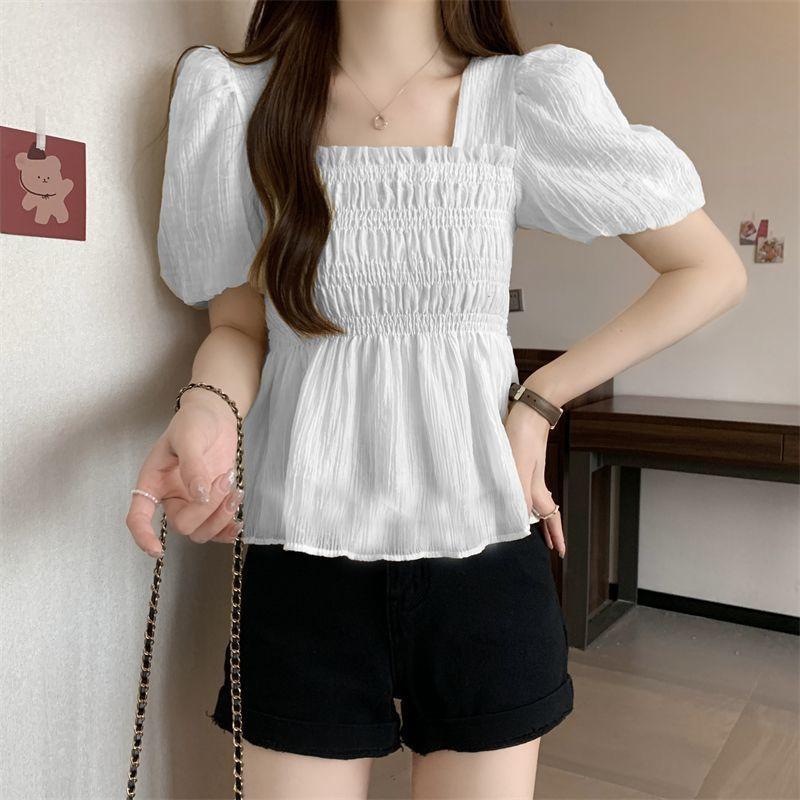 Product Introduction of Áo Voan, Cổ Vuông Phong Cách Pháp, ngắn Tay, Hàng Mới Về Mùa Hè 2025, Tay Phồng Duyên Dáng Áo Ngắn, Áo Cánh Dáng Rộng Vừa Vặn, Dành Cho Nữ 25