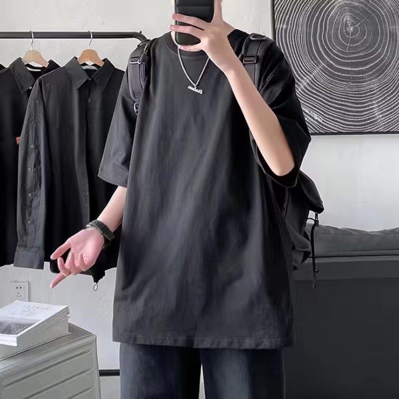 Product Introduction of Summer Short Sleeve T-Shirt for Men Korean Style Loose Trendy Versatile Solid Color Tee Shirt Ins Hong Kong Style Casual Round Neck Top 17