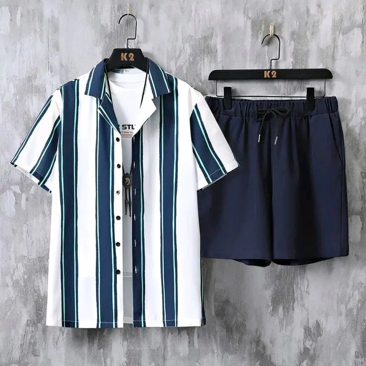 1 set pakaian motif garis-garis Katun 1