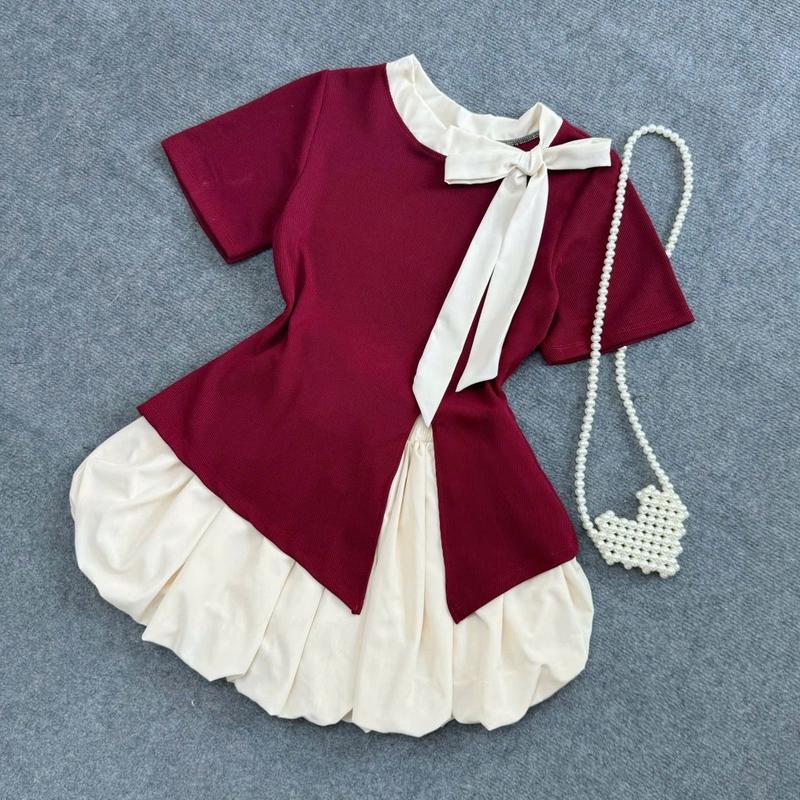 SÉT VÁY BIGSIZE XINH 50-92kg a251 cv413 set935 áo váy rời hoặc bộ vải thun ruby phối váy bí vải xoa mềm mại lưng thun co giãn cho bigsize 58kg đến 95kg NƠ CỔ Women