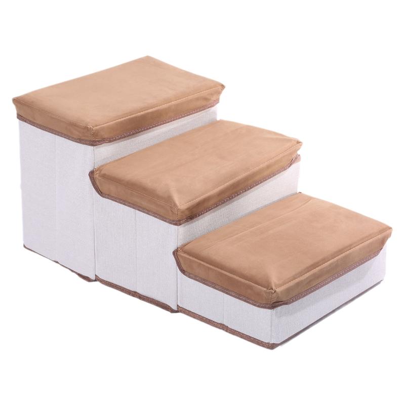 Foldable Pet Steps 3 Step Dog Stairs with Soft Flannel Cover Cats Staircase with Storage Box for Dogs Cats NonSlip 2