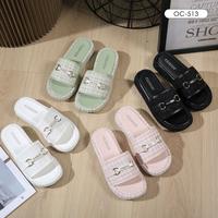 Gambar OCTAVIA Sandal Slide Slip On Wedges Soft Tweed Wanita #OC-513 (FREE BOX) - Black, 36 = 23 cm dari Octavia Shoes Kab. Tangerang 3 Tokopedia