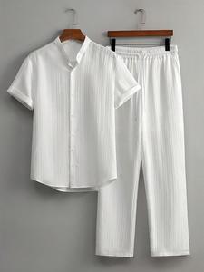 Conjunto de dos piezas para hombre en color sólido con camisa de botones y pantalones, camisa de manga corta con cuello y pantalones para verano, ropa de hombre para vacaciones en la playa y actividades al aire libre, ropa urbana