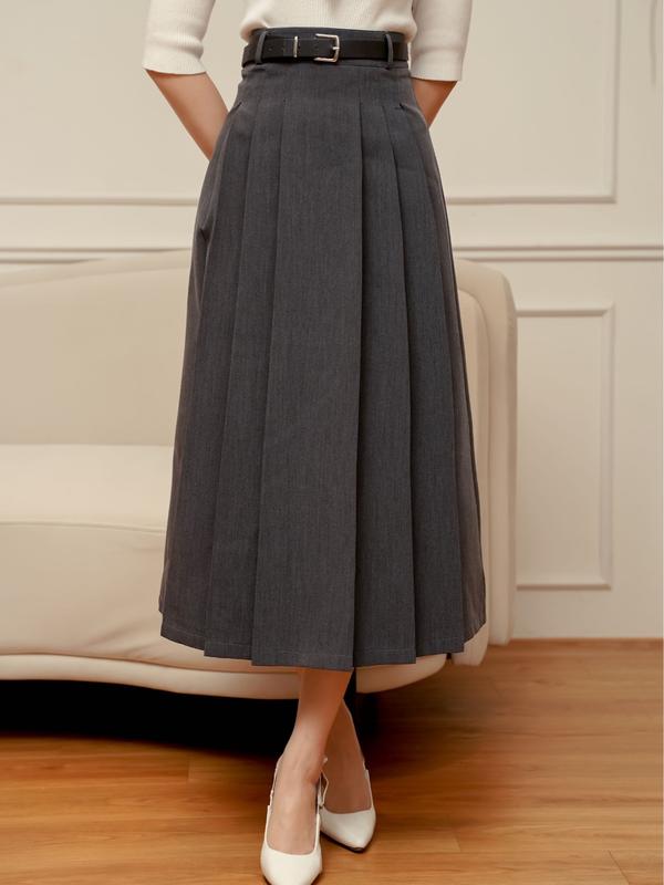 Chân váy xếp ly dáng dài đỉa cạp kèm belt hai màu Tiin Store GC23059