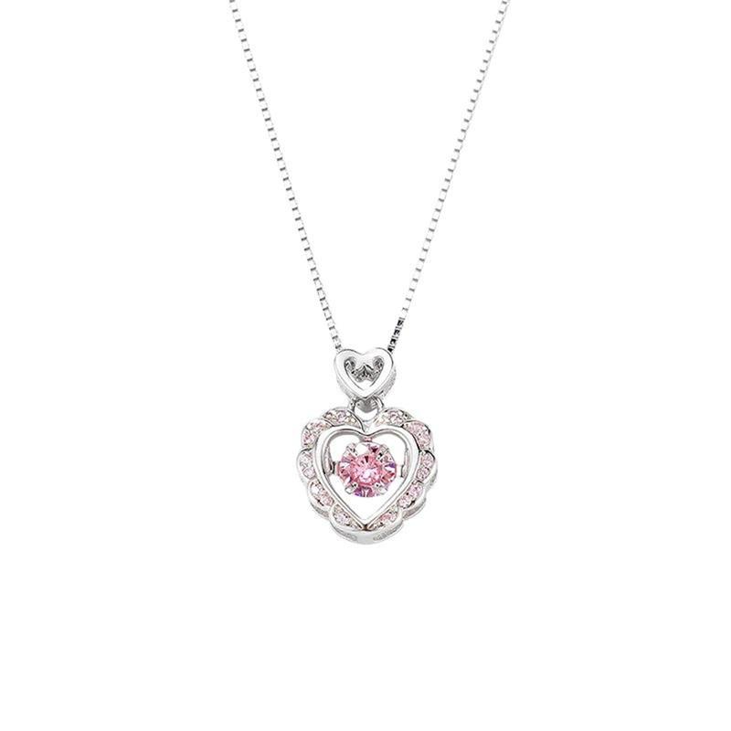 Korea Pink Crystal Pendant Heart Necklace For Women Girls Ins Niche Design Sweet Versatile 7