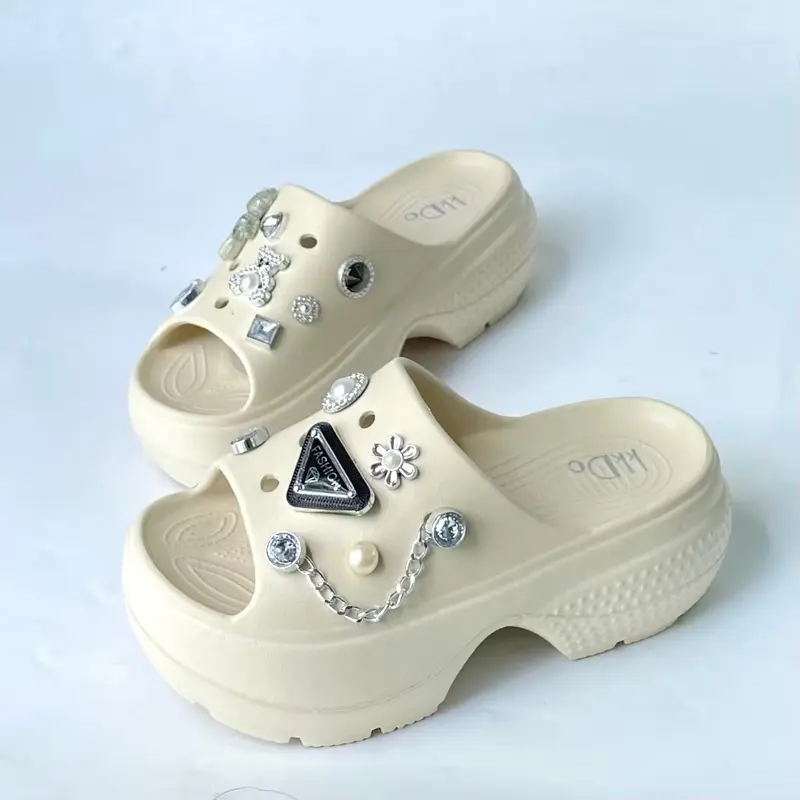 Dép nữ đế cao 6,5cm gắn charm siêu xinh xắn mã 205 - Chất liệu tốt tự nhiên - GiàY, Shoes DéP Nhung Len 1