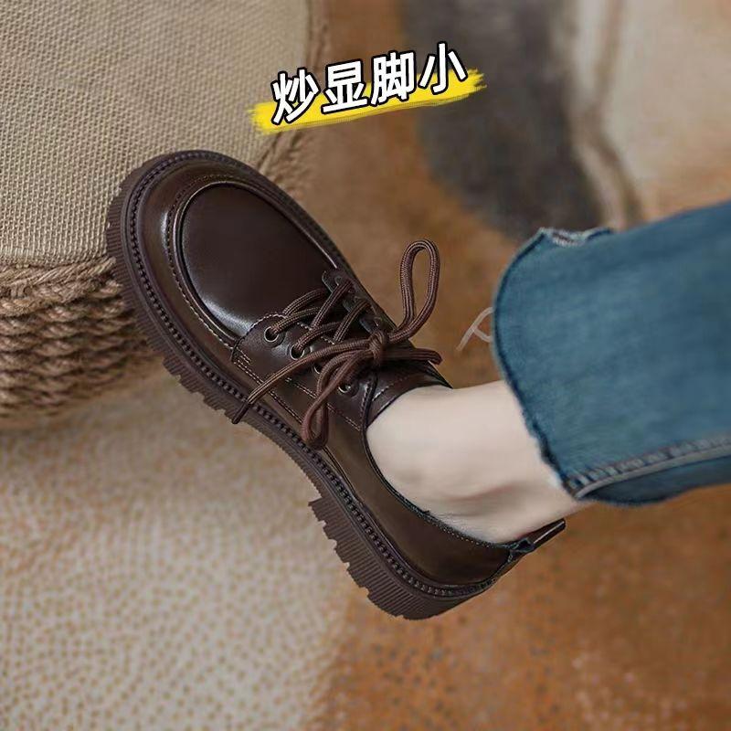 British Style Small Leather Shoes 2023 New Japanese JK Lace-up Single Shoes for Skirts Thick-soled Loafers for Women Spring and Autumn Mid-heel 1