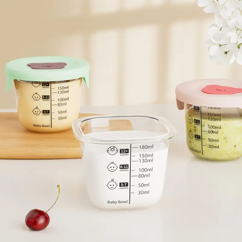 Hũ thủy tinh Boby Bowl vuông vạch chia 180ml, hộp trữ đông, hũ đựng đồ ăn dặm cho bé có vạch chia tiện lợi 4
