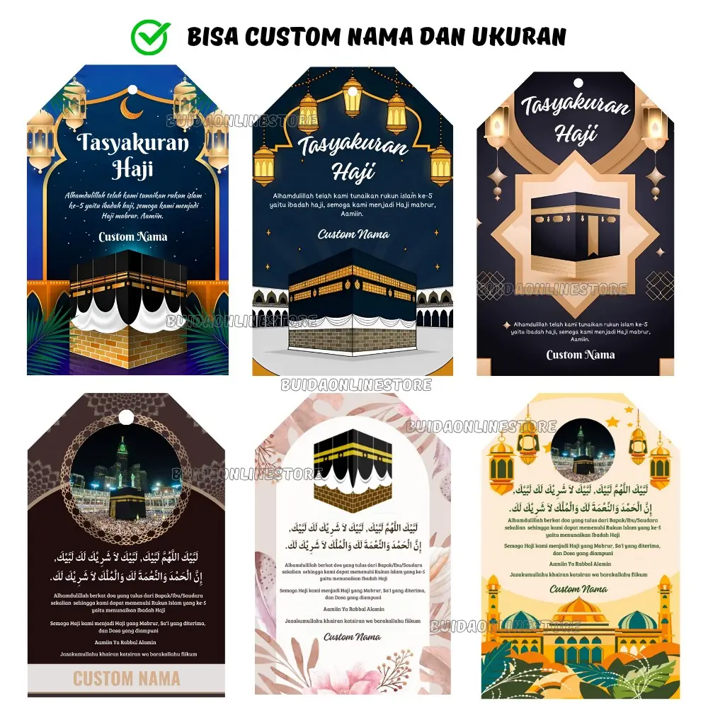 Hangtag Tasyakuran Haji Umroh Label Bingkisan hampers oleh-oleh souvenir kartu ucapan terima kasih tambah logo foto custom nama tulisan ukuran
