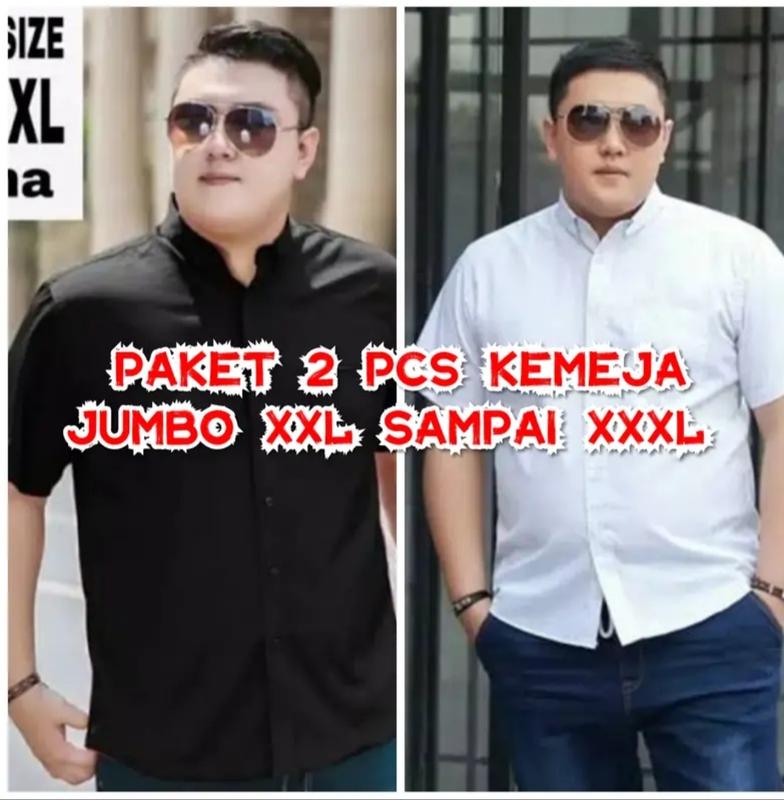 PAKET 2 PCS super hemat kemeja Pria Polos Jumbo XXL sampai XXXL Casual atau Formal Katun V-Neck lengan pendek 1