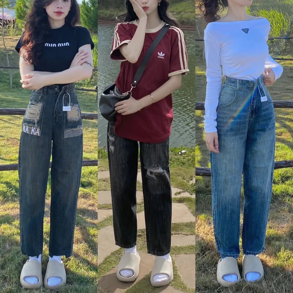 Quần jean baggy lưng cao nữ