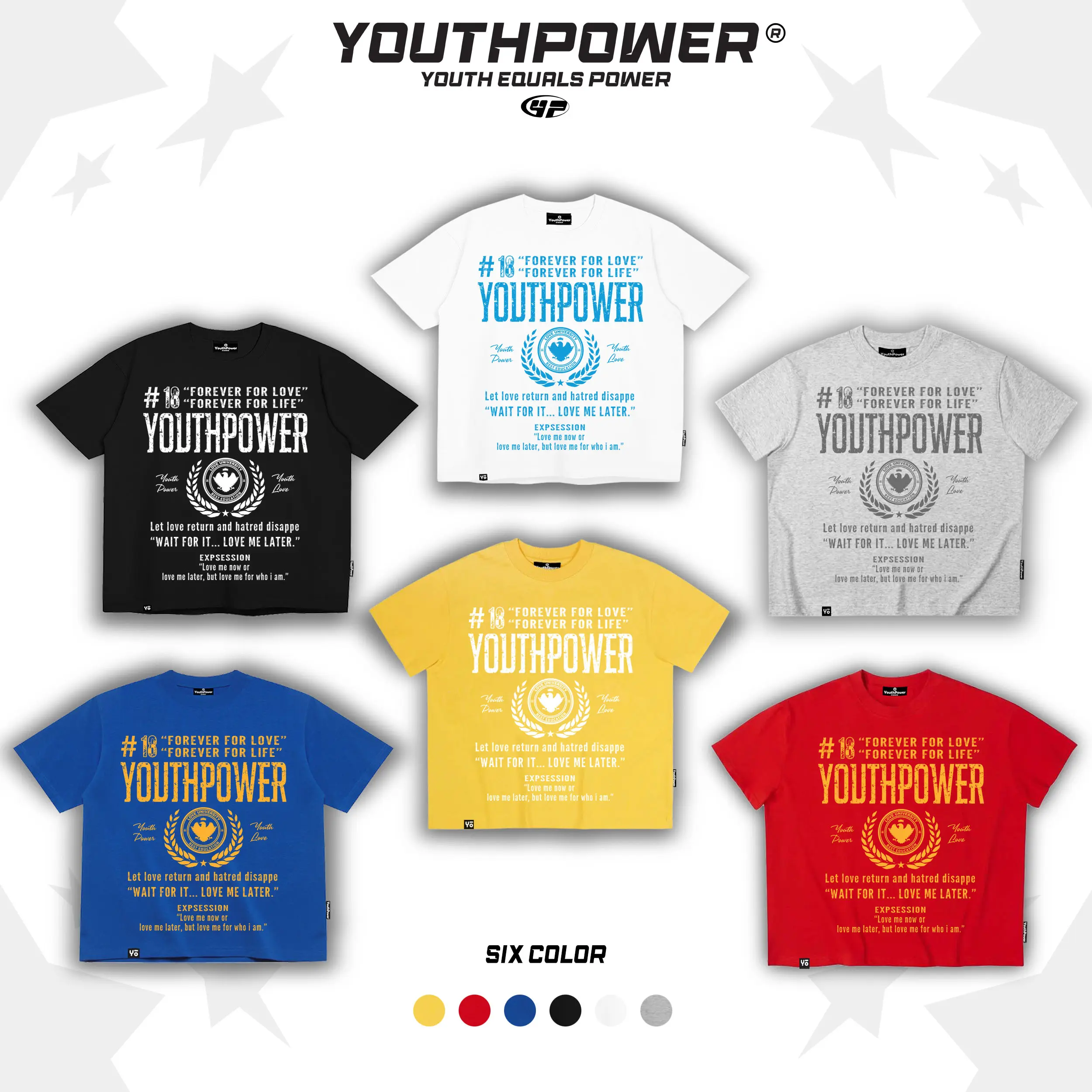 Áo Thun, YOUTHPOWER TO SỐNG MÃI VỚI TÌNH YÊU, Hộp Lớn, Cổ Rộng, Dành Cho Nam Và Nữ, In Lụa, Thương Hiệu Địa Phương, Áo Nữ, Trắng Và Xanh Dương, Thiết Kế Mặt Cười