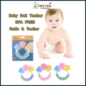 Bevavar Mainan Rattle Genggam Bayi - Plastik Dengan Teether Gelatin Biru Gigitan Biru Gigitan